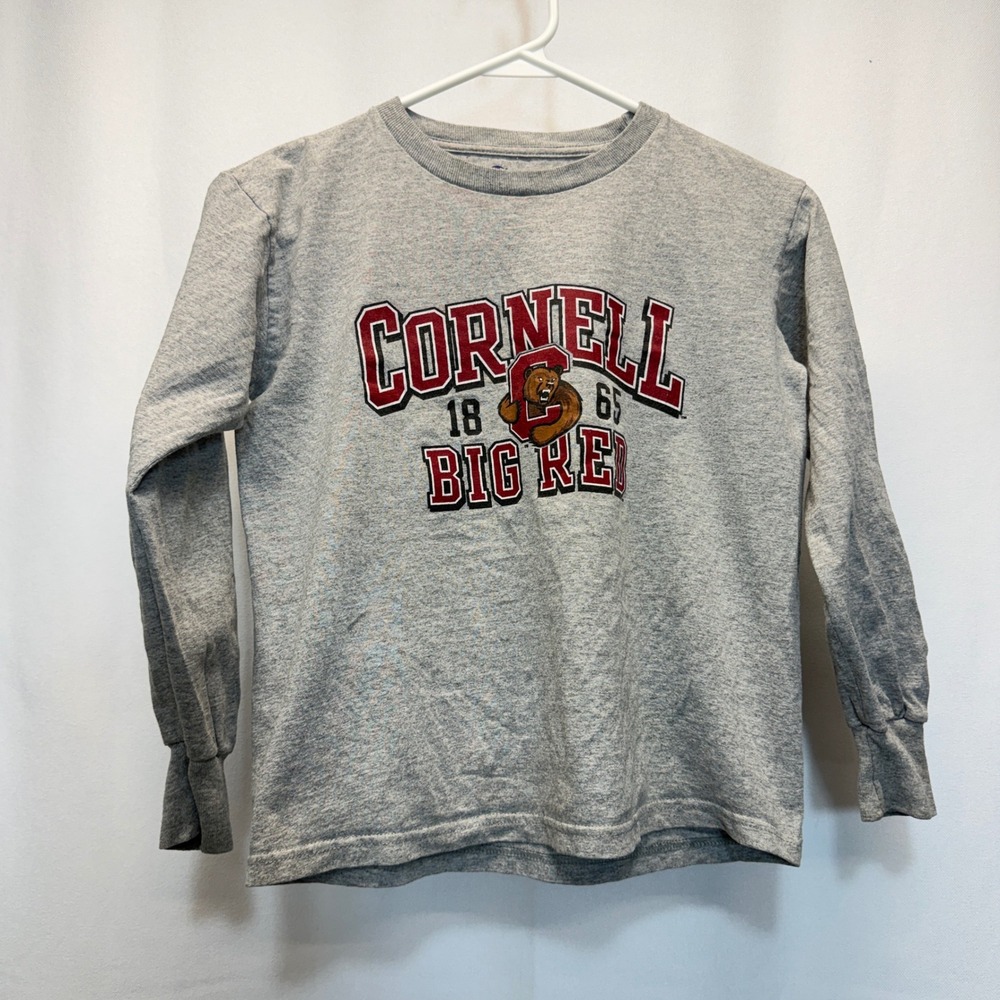 Cornell Big Red Champion Shirt Youth Small Gray Long Sleeve Graphic Tee NCAA
